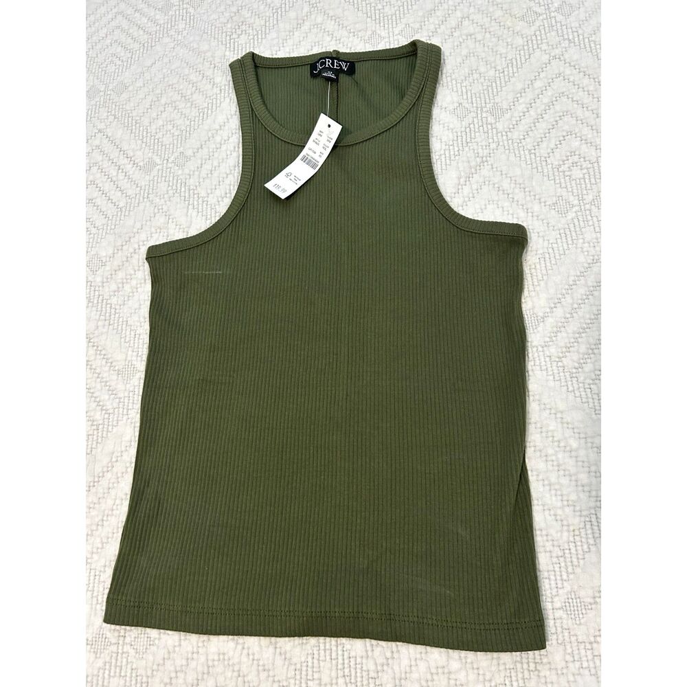NEW! J.Crew Favorite Tank Top in vintage rib, Olive/White Size XS NWT